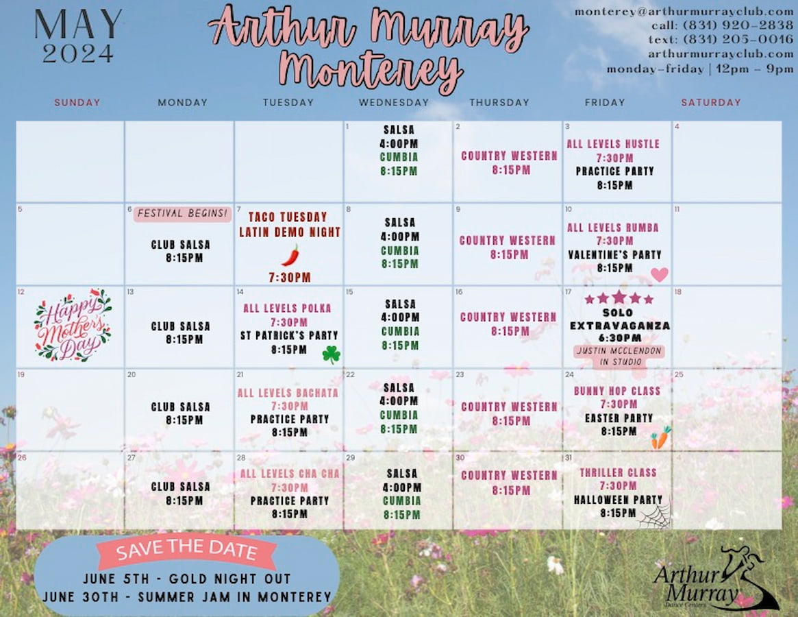 Arthur Murray Monterey Group Class Calendar